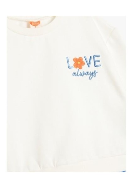 Sweat Elbise Uzun Kollu Yuvarlak Yaka Işleme Detaylı Pamuklu modelleri