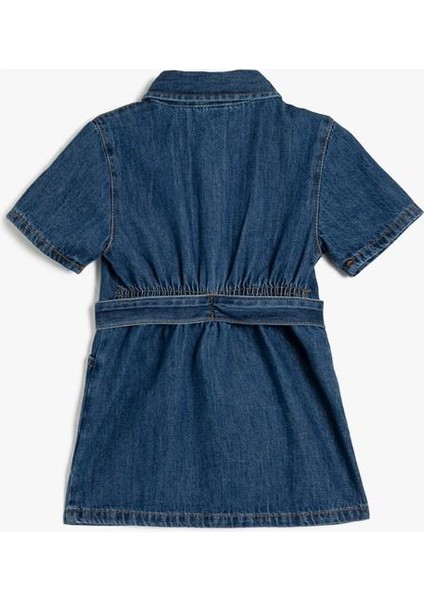 Kot Elbise Gömlek Yaka Kısa Kollu Düğme Detaylı Kemerli Pamuklu fiyatları