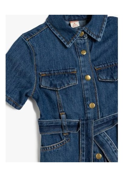 Kot Elbise Gömlek Yaka Kısa Kollu Düğme Detaylı Kemerli Pamuklu modelleri