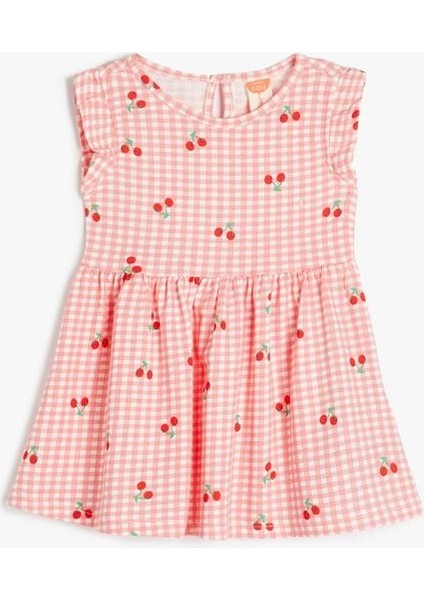 Kız Çocuk Elbisesi Kısa Kol Bisiklet Yaka Şirin Desenli Özel Günler İçin