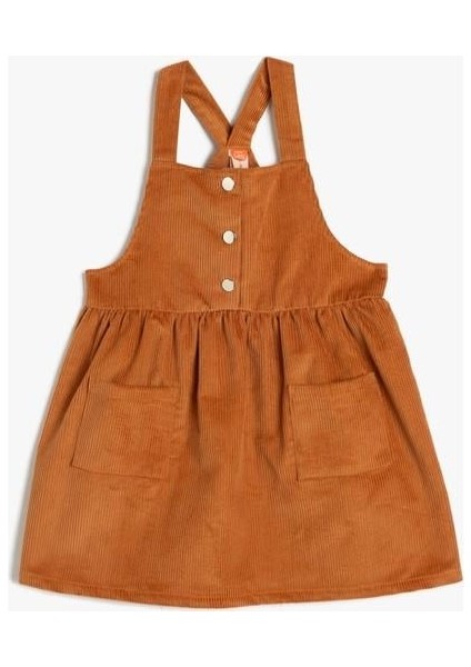 Salopet Elbise Fitilli Kadife Cep Detaylı Pamuklu