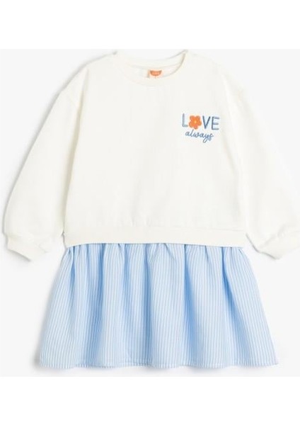 Sweat Elbise Uzun Kollu Yuvarlak Yaka Işleme Detaylı Pamuklu