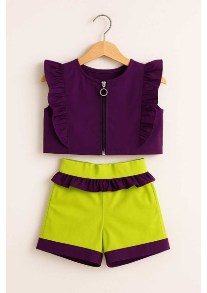 Kız Çocuk Fermuar ve Fırfır Detaylı Alt Üst Takım 9-12 Yaş 11926