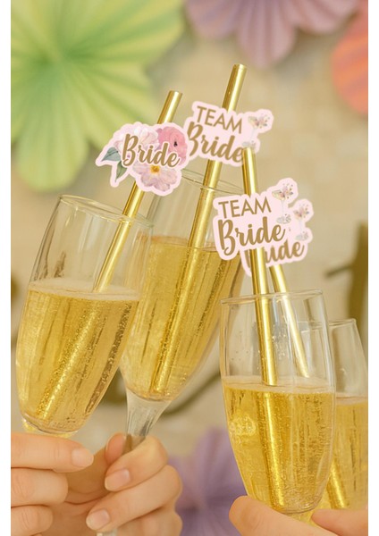 Bride Pipet Seti Çiçekli Gold Konsept Bekarlığa Veda Bride Party Süslü Pipet Takımı 5 Li fiyatları