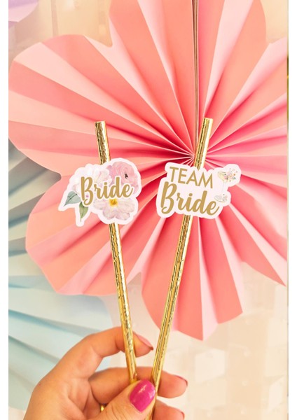 Bride Pipet Seti Çiçekli Gold Konsept Bekarlığa Veda Bride Party Süslü Pipet Takımı 5 Li modelleri
