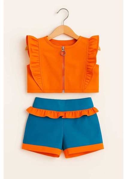 Kız Çocuk Fermuar ve Fırfır Detaylı Alt Üst Takım 9-12 Yaş 11925