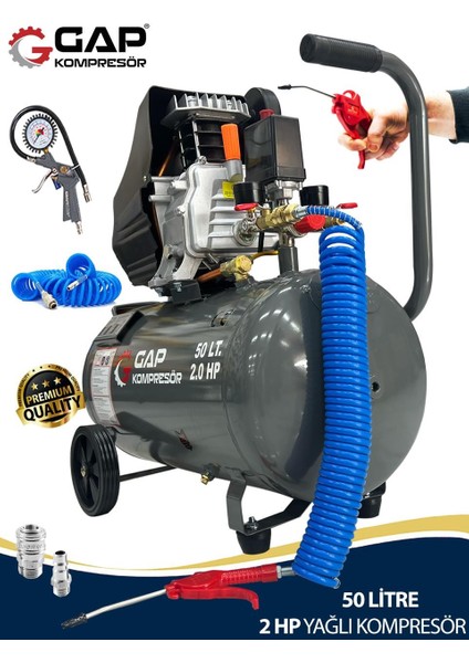 Gap 2 Hp Profesyonel Hızlı Motor 50 Lt Hava Kompresörü Setli