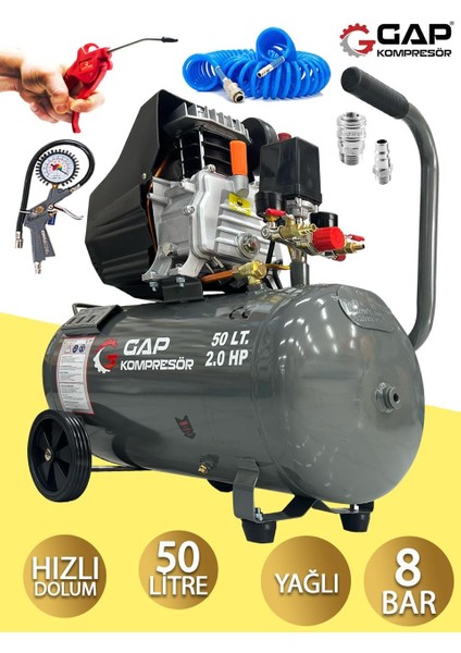 Gap 2 Hp Profesyonel Hızlı Motor 50 Lt Hava Kompresörü Setli modelleri
