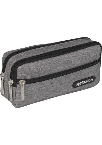 Gri Üç Gözlü Su Geçirmez Kumaş Kalem Çantası Kalemlik 110