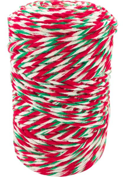 200 Metre Kırmızı Beyaz Yeşil 002 Hediye Paketi ipi Süsleme Ipi Renkli Paket Süsleme Ipi Marteniçka Ipi Bileklik Ipi 200 Gram