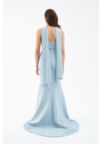 Kadın Bebe Mavi Şal Yaka Detay Uzun Abiye Elbise indirimleri