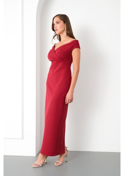 Kadın Bordo Kruvaze Yaka Midi Elbise fiyatları