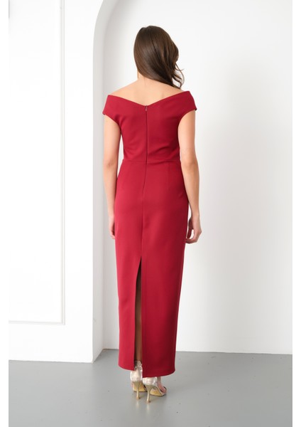 Kadın Bordo Kruvaze Yaka Midi Elbise indirimleri