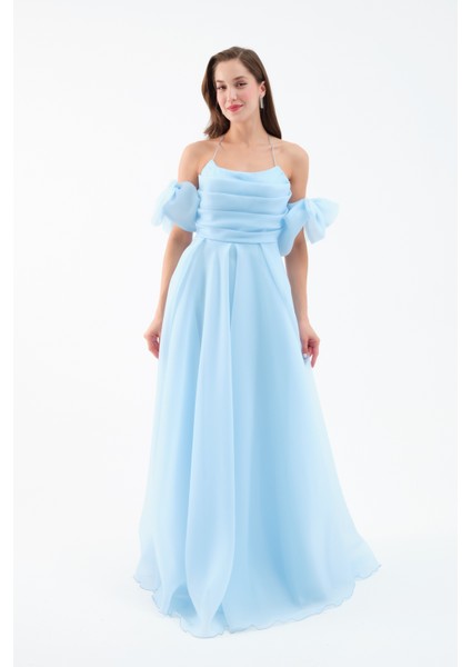 Kadın Bebe Mavi Göğüs Drapeli Organze Abiye Elbise fiyatları