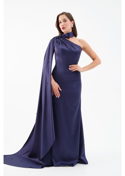 Kadın Lacivert Şal Yaka Inci Söz Nişan Nikah Abiye Elbise fiyatları