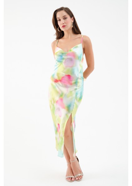 Kadın Yeşil Sırt Dekolteli Saten Elbise fiyatları