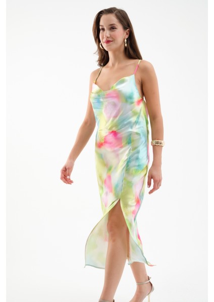 Kadın Yeşil Sırt Dekolteli Saten Elbise modelleri