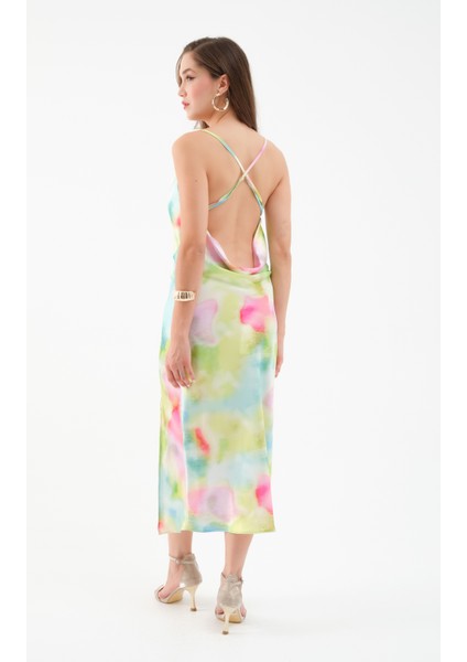 Kadın Yeşil Sırt Dekolteli Saten Elbise indirimleri