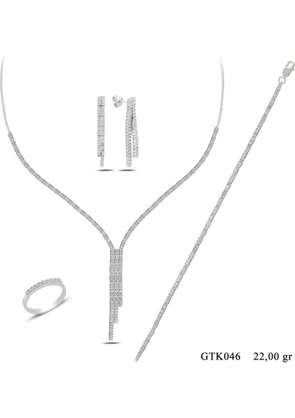 925 Ayar Gümüş Salkım 3 Sıra Pırlanta Montür Su Yolu Düğün Seti