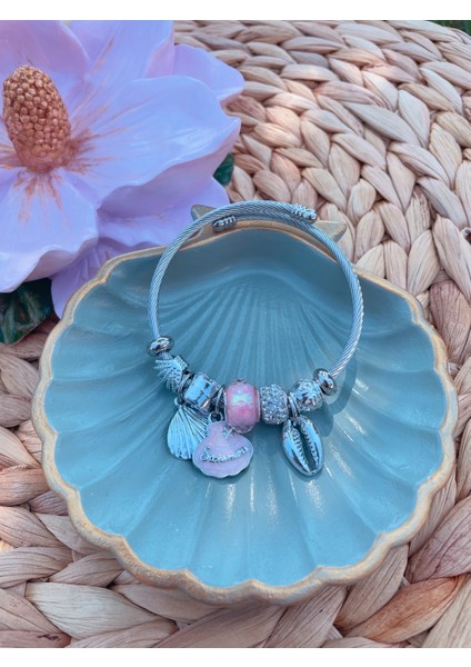 Gümüş Renk Charmlı Çelik Bileklik