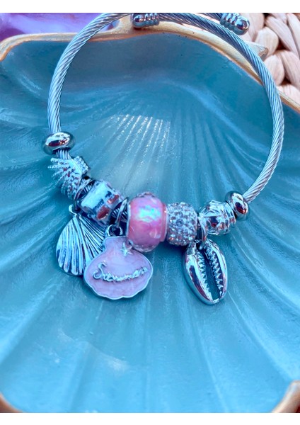 Gümüş Renk Charmlı Çelik Bileklik fiyatları