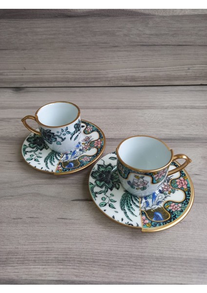 4 Parça 2 Kişilik Porselen Türk Kahvesi Fincan Takımı Seremony Serisi