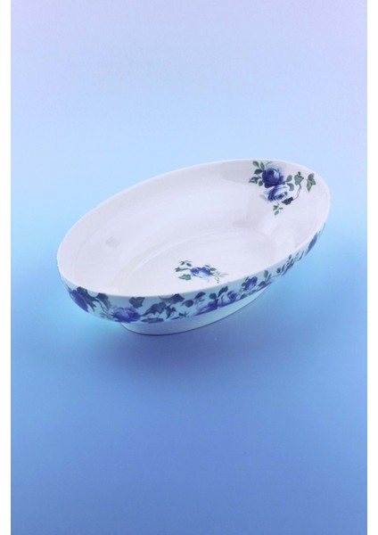 Blue Ivy Rose Büyük Boy Porselen Derin Kayık Tabak