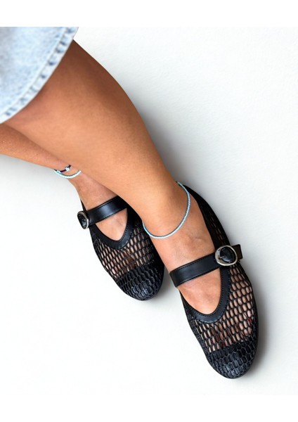 Siyah File Simli Tokalı Yuvarlak Burunlu Kadın Günlük Rahat ve Şık Babet modelleri