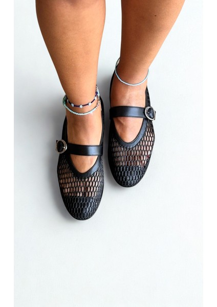 Siyah File Simli Tokalı Yuvarlak Burunlu Kadın Günlük Rahat ve Şık Babet fırsatları