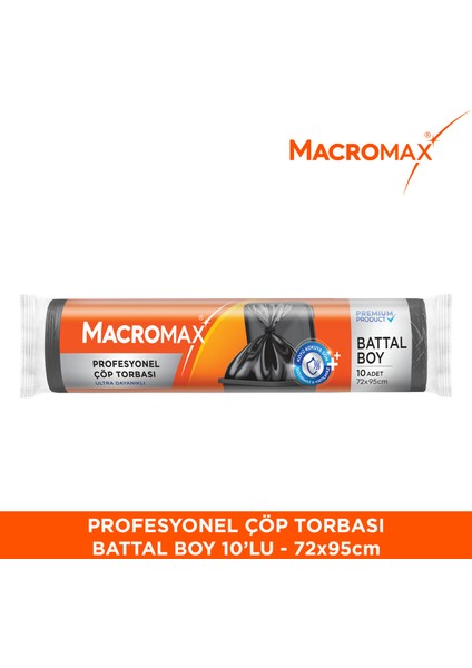Profesyonel Çöp Torbası Battal Boy (72x95 cm) 10 Adet, Ultra Dayanıklı Kalın Siyah Sanayi Tipi Poşet