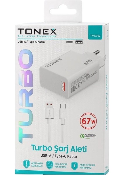 67W Turbo Başlık USB Kablo Şarj Seti Turbo Şarj (Saniye Sayar) 67W 6A - TY67W