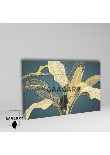 Tekli Yatay Kanvas Duvar Tablosu Gold Yeşil Yaprak fiyatları