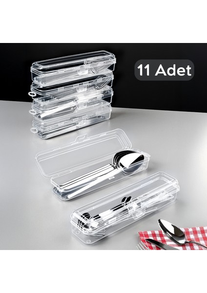 11 Adet Çatal Bıçak Kaşık Saklama Kabı - Kaşıklık Organizer Şeffaf Tasarım