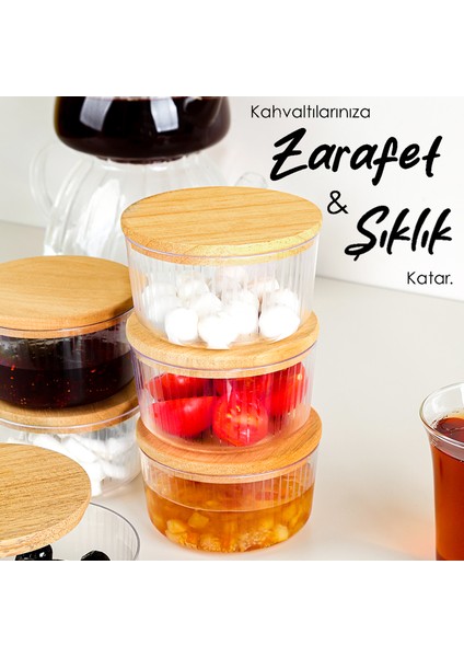 6'lı Ahşap Kapaklı Saklama Kabı Seti - Yuvarlak Sunumluk Çerezlik Reçellik Kahvaltılık Set 200 ml fiyatları