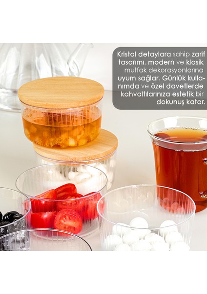 6'lı Ahşap Kapaklı Saklama Kabı Seti - Yuvarlak Sunumluk Çerezlik Reçellik Kahvaltılık Set 200 ml indirimleri