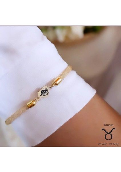 Altın Plakalı 14 Ayar Boğa Burçlarına Özel Kalp Motifli Hasır Kordonlu Hediye BILEKLIK-474BURÇ fiyatları