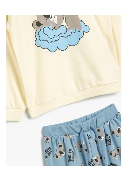 Pijama Takımı Koala Baskılı Uzun Kollu Bisiklet Yaka Pamuklu modelleri