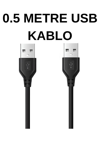USB 2.0 Erkek-Erkek Data ve Şarj Kablosu 50cm – Siyah/Şeffaf Renk | Taşınabilir, Dayanıklı, Hızlı Aktarım 🔌