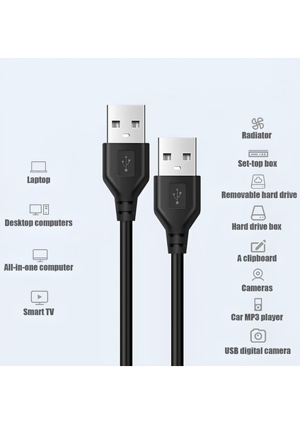 USB 2.0 Erkek-Erkek Data ve Şarj Kablosu 50cm – Siyah/Şeffaf Renk | Taşınabilir, Dayanıklı, Hızlı Aktarım 🔌 fiyatları
