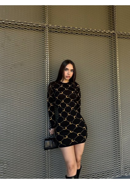 Kadın Bisiklet Yaka Uzun Kol Triko Mini Boy Elbise fırsatları