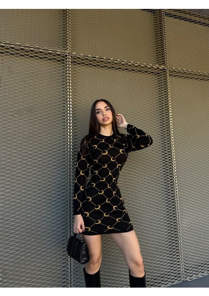 Kadın Bisiklet Yaka Uzun Kol Triko Mini Boy Elbise indirimleri