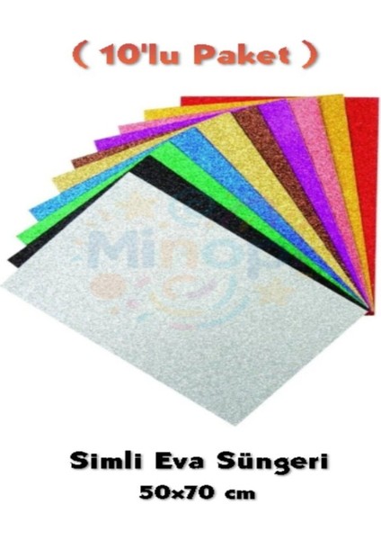10 Renk Simli Eva Süngeri 50X70 cm 10'lu Paket 1.5 mm