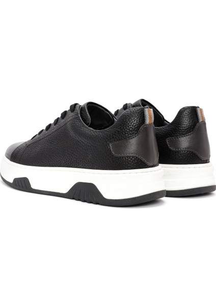Erkek Siyah Bağcıklı Kalın Tabanlı Deri Sneaker 25WFD6885FT indirimleri