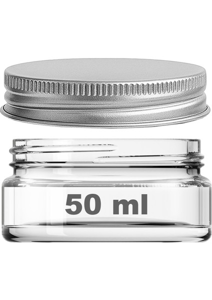 50 ml Metal Gümüş Kapaklı Kozmetik Kavanozu 50 cc Şeffaf Cam Krem Kavanoz 20 Adet indirimleri
