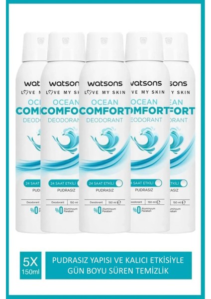 Ocean Comfort Deodorant Sprey Pudrasız 5x150ml