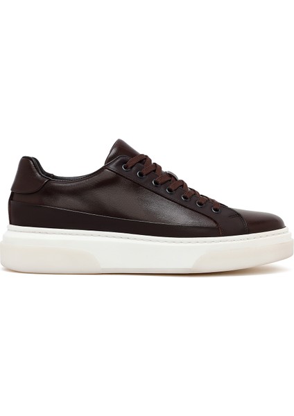 Erkek Kahverengi Bağcıklı Kalın Tabanlı Deri Sneaker 25WFD610918