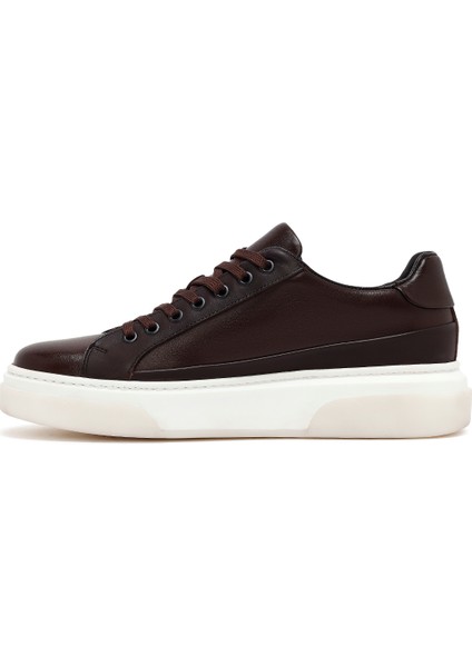 Erkek Kahverengi Bağcıklı Kalın Tabanlı Deri Sneaker 25WFD610918 fiyatları