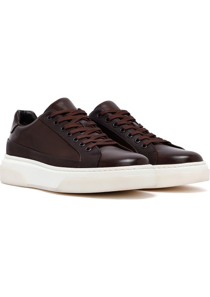 Erkek Kahverengi Bağcıklı Kalın Tabanlı Deri Sneaker 25WFD610918 modelleri