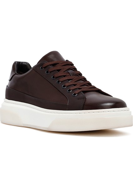 Erkek Kahverengi Bağcıklı Kalın Tabanlı Deri Sneaker 25WFD610918