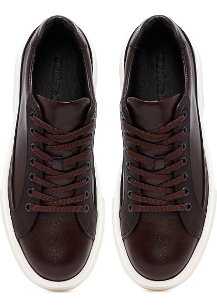 Erkek Kahverengi Bağcıklı Kalın Tabanlı Deri Sneaker 25WFD610918